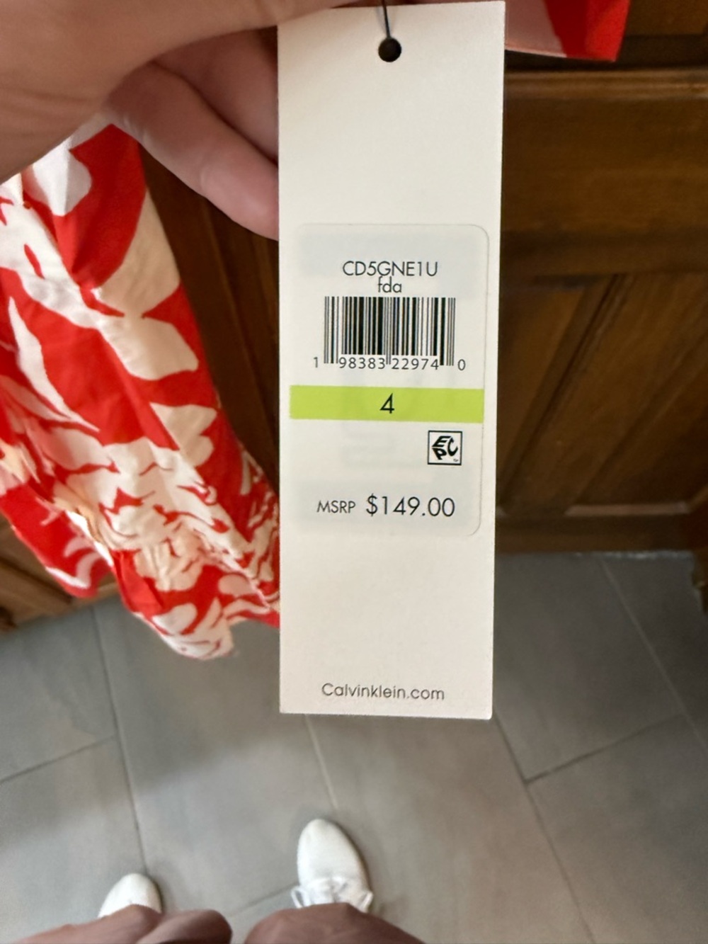 Calvin Klein Red and White Floral Tie-Waist Mini Dress - Picture 3 of 6